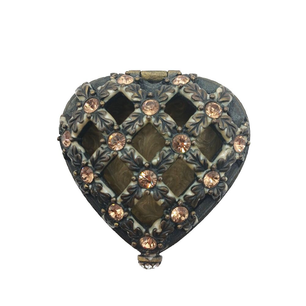 Jay Strongwater Enamel And Crystal Lattice Heart Shaped Trinket Box Hinged 2x2x1